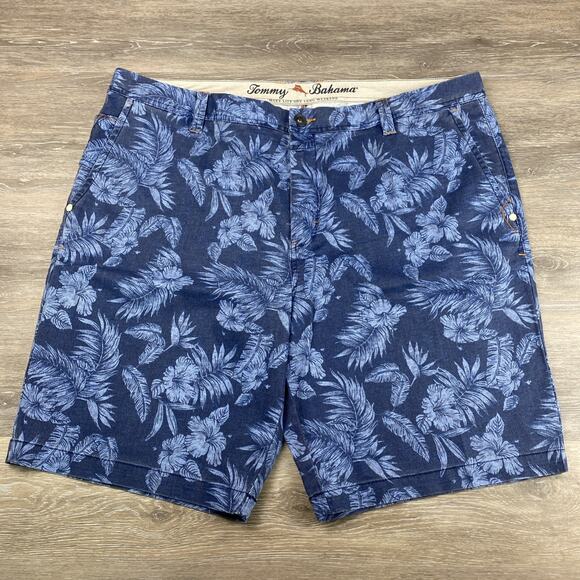 TOMMY BAHAMA Shorts Men's 42 Blue Floral Print Canvas Cotton Blend Stretch Beach - Picture 1 of 11